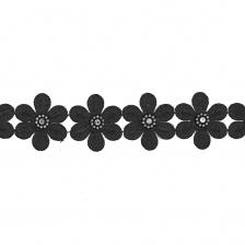 Кружево "Цветочное", красивая цветочная гирлянда со тразами в середине каждого цветка, ширина 50 мм, цвет черный, намотка 15 ярдов