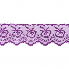 Кружево декоративное, нежная вышивка на тонкой капроновой основе, ширина 40 мм, цвет фиолетовый (34), намотка 10 ярдов