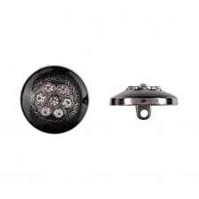 Пуговица металлическая  на ножке, размер 34 L, цвет черный+белые стразы