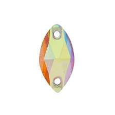 Стразы пришивные стеклянные, форма лодочка, цвет белый прозрачный радужный (голография), размер 13*7 мм