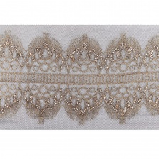 Кружево на черной сетке с золотым глиттером, ширина 170 мм, намотка 15 ярдов