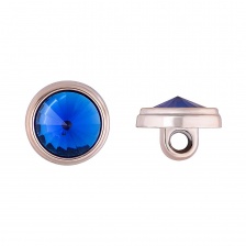 Пуговица пластиковая на ножке, круглая, золотая основа с синим кристалом, 20L