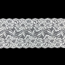 Кружево эластичное, ширина 150 мм, цвет белый, намотка 15 ярдов, материал лайкра
