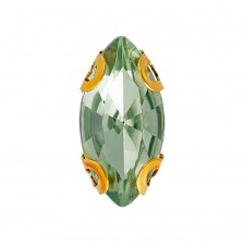 Стразы пришивные акриловые в цапах, форма лодочка, цвет золото+светло-зеленый, размер 5х10 мм, 200 шт/уп.