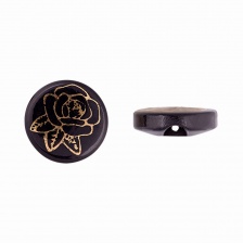 Пуговица пластиковая на полуножке, размер 20L, цвет черный, на шляпке золотой принт в виде розы