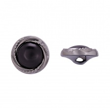 Пуговица пластиковая на ножке, круглой формы, цвета темный никель с черной вставкой в форме полусферы, 48L