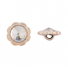 Пуговица пластиковая на ножке, круглая с ажурным бортиком, основа золотая, вставка в виде белой стразы, 28L