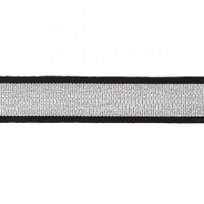 Лента репсовая декоративная, ширина 25 мм, намотка 50 ярдов, цвет черный+серебряный