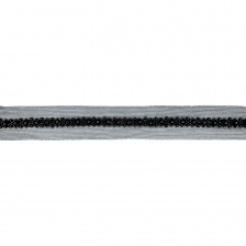 Тесьма декоративная на сетке из бусин, ширина 14 мм, цвет черный, намотка 10 ярдов