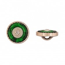 Пуговица пластиковая на ножке, круглая, цвет золотой+зеленый+белая страза, размер 28L