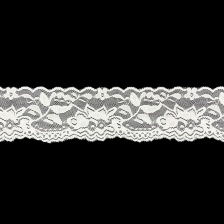 Кружево эластичное, ширина 55 мм, цвет белый, намотка 15 ярдов, материал лайкра 