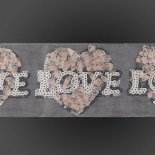 Аппликация на сетке из пайеток "Love", цвет персиковый, размер 100 х 80 мм, рулон 82 шт.
