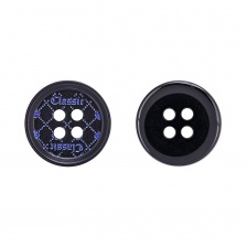 Пуговица пластиковая на четыре прокола, размер 24L, цвет черный/синий