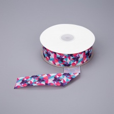 Лента репсовая, с геометрическим принтом, ширина 25 мм, цвет фиолетовый+микс, намотка 20 ярдов