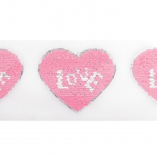 Аппликация на сетке из пайеток "Сердце",  размер 100 х 80 мм, цвет розовый+серебряный, рулон 82 шт.