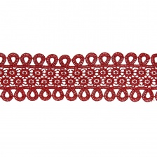 Кружево ажурное, нежная цветочная гирлянда с резным краем в виде петелек, ширина 60 мм, цвет бордовый, намотка 10 ярдов 