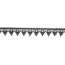 Кружево ажурное, нежная воздушная сеточка с фестонами по контуру, ширина 35 мм, цвет черный, намотка 15 ярдов 