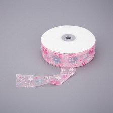 Декоративная лента капроновая с цветочным принтом, ширина 25 мм, намотка 50 ярдов, цвет розовый