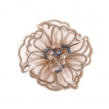 Аппликация с элементами из бисера и страз, цвет шампань, диаметр 70 мм