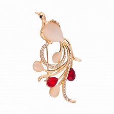 Брошь металлическая со стразами, застежка булавка, золото+белые/красные стразы, размер 40х66 мм