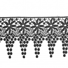 Кружево вязаное ажурное, ширина 150 мм, цвет черный, намотка 15 ярдов