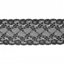 Кружево эластичное, ширина 190 мм, цвет черный, намотка 15 ярдов