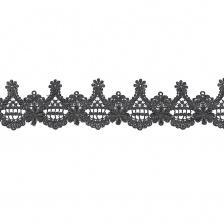 Кружево ажурное, красивая воздушная гирлянда с причудливым узором и резным краем, ширина 65 мм, цвет черный, намотка 15 ярдов