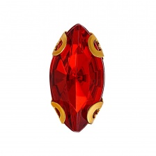 Стразы пришивные акриловые в цапах, форма лодочка, цвет золото+красный, размер 5х10 мм, 200 шт/уп.