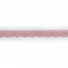 Кружево эластичное, ширина 25 мм, цвет розовый, намотка 15 ярдов, материал лайкра 