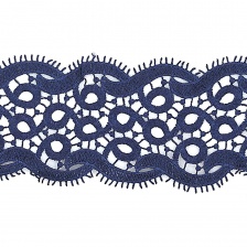 Кружево ажурное, красивая тонкая гирлянда с причудливыми узорами и резным краем, ширина 100 мм, цвет темно-синий, намотка 15 ярдов