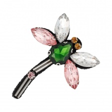 Аппликация с элементами из бисера "Стрекоза", черная основа, разноцветные стразы, размер 45х60мм