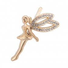 Брошь металлическая со стразами, крепление усики, цвет золото+белые стразы, размер 35х50 мм