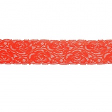 Кружево эластичное, ширина 60 мм, цвет красный, намотка 14,5 ярдов