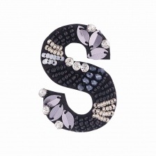 Аппликация с элементами из бисера и страз на фетровой основе, цвет черный+серебряный, размер 35х50 мм