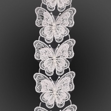 Кружево "Бабочки" на капроновой ленте, ширина 70 мм, цвет белый #7+бусины белые, намотка 20 ярдов