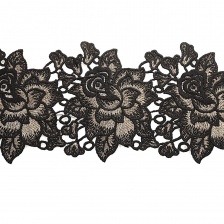 Кружево ажурное, нежная цветочная гирлянда с резными краями, ширина 130 мм, цвет черный+золото, намотка 10 ярдов