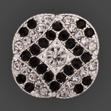 Пуговица металлическая на ножке, диаметр 22 мм, цвет серебряный+белые и черные стразы 