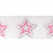 Аппликации на сетке из пайеток "Звезда", размер 85х95 мм, цвет розовый+серебряный, рулон 82шт