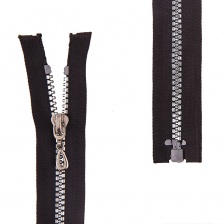 Молния трактор, тип 5, разъемная, основа нейлон, длина 60 см, цвет 322 (черный), звенья металлизированные, цвет серебристый, бегунок никель