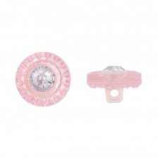 Пуговица пластиковая на ножке, круглая, розовая прозрачная с белой стразой в центре, 20L