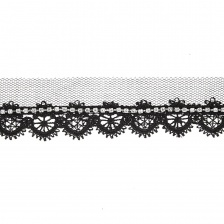Кружево ажурное со стразами, ширина 30 мм, цвет черный, стразы белые, намотка 15 ярдов 