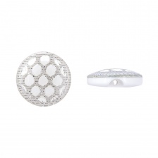 Пуговица пластиковая на полуножке, размер 24L, белая с блестками