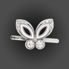 Брошь металлическая со стразами, крепление усики, размер 23ммх18мм, цвет нивель+белая эмаль+белые стразы