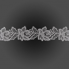 Кружево гипюр, ширина 80 мм, цвет белый с серебром, намотка 10 ярдов