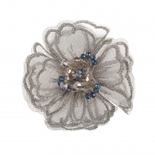 Аппликация с элементами из бисера и страз, цвет серый, диаметр 70 мм