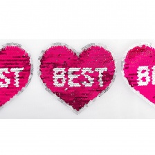 Аппликация на сетке из пайеток "Сердце", размер 115 х 100 мм, цвет красный+серебряный, рулон 82 шт.