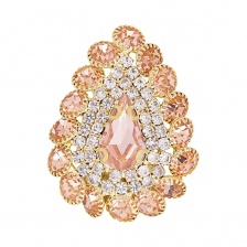 Пуговица металлическая на ножке, размер 25ммх32мм, цвет золотой + белые и золотые стразы