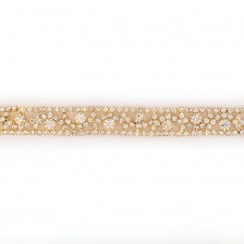 Цепочка декоративная металлическая золотого цвета с белыми стеклянными стразами, ширина 11 мм, намотка 5 ярдов