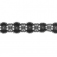 Кружево ажурное с отделкой, нежнейшее тонкое перепление гирлянды с цветочными мотивами со стразой в центре цветка, ширина 45 мм, намотка 10 ярдов, цвт черный