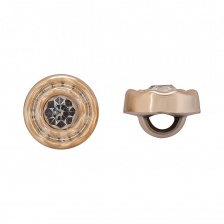 Пуговица пластиковая на ножке, размер 18L, форма круглая с волнистыми краями, цвет золотой, в центре шляпки белая страза